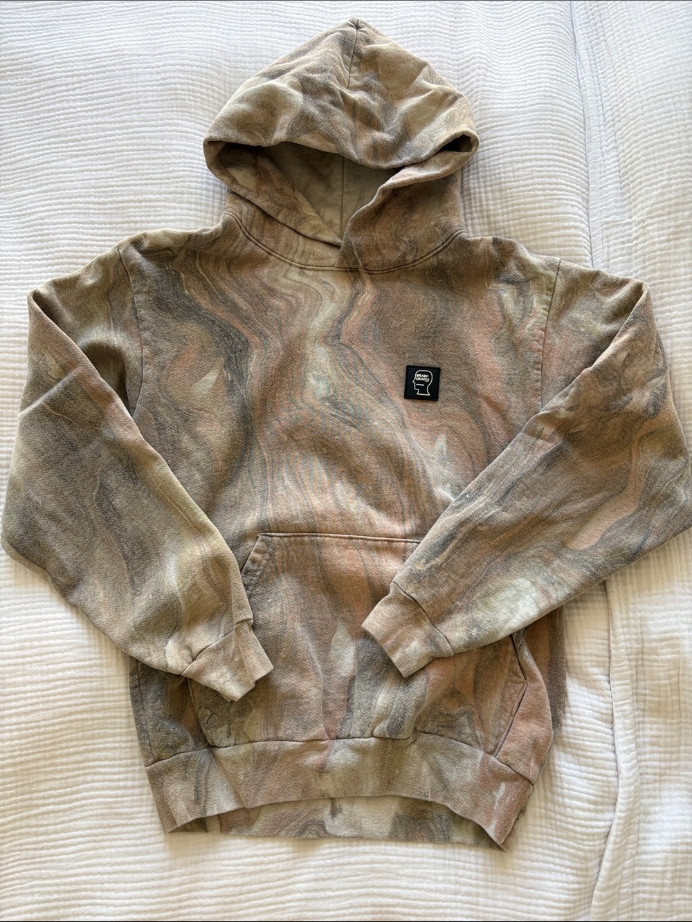 Brain Dead Marbled Crewneck Hoodie - Tan, Brown, Gray